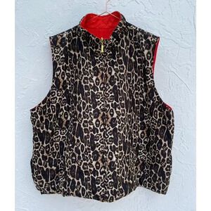 Unbranded Womens Sleeveless Full Zip Up Reversible Vest Red Leopard Sz XL
